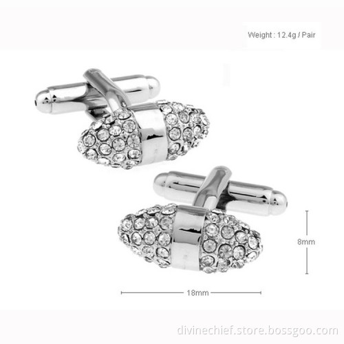 Wholesale Oval White Crystals Cufflinks For Men's Shirt